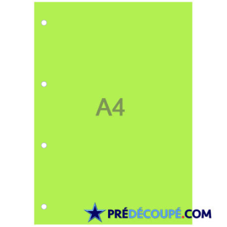 A4 sheets with 4 lateral hole perforations - fluorescent green